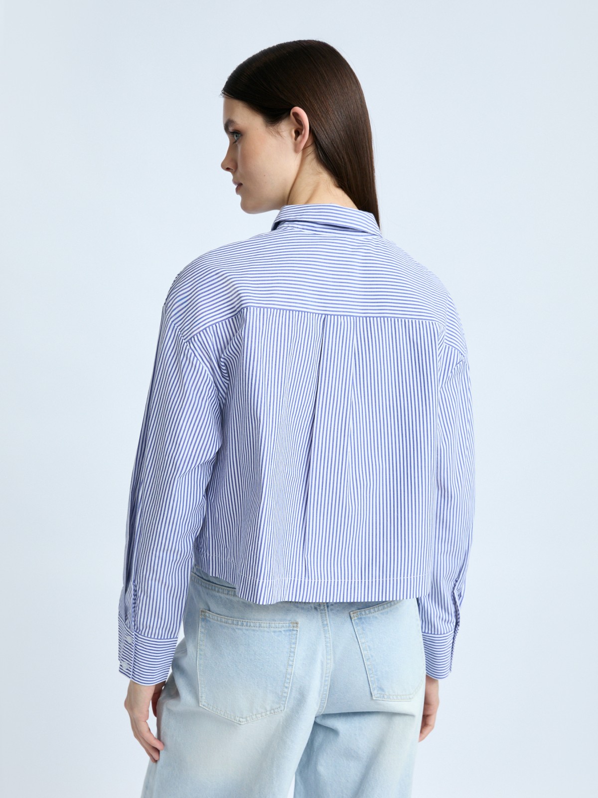 Укороченная рубашка в полоску с карманом