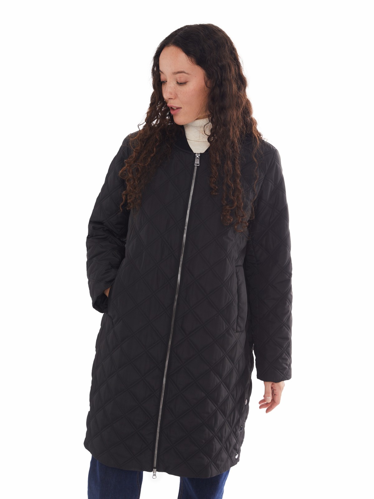 Утеплённое стёганое пальто-бомбер на синтепоне zolla 024125250044, цвет черный, размер XS - фото 3