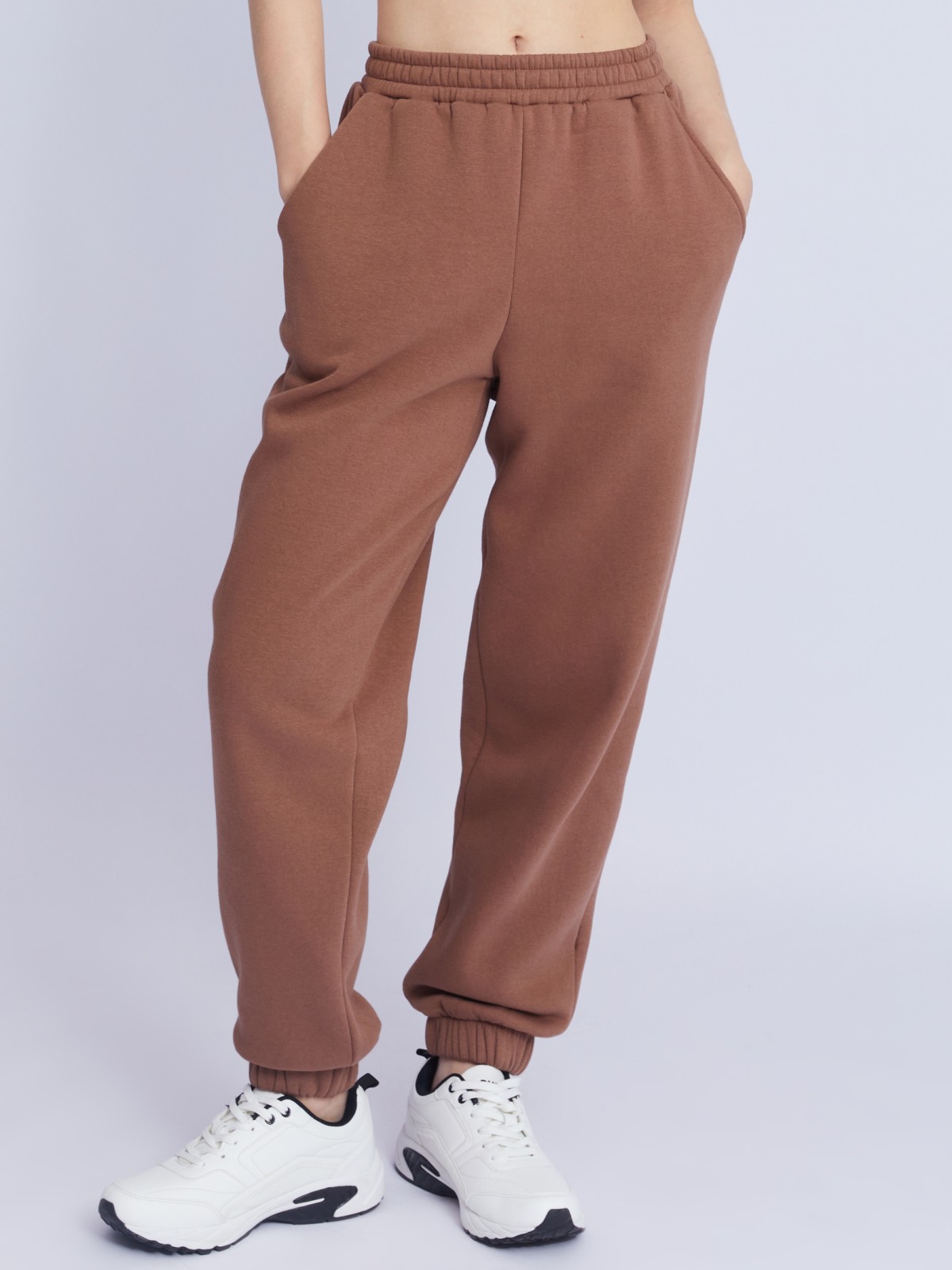 Утеплённые трикотажные брюки-джоггеры с поясом на резинке zolla 223337643022, цвет коричневый, размер XS - фото 2