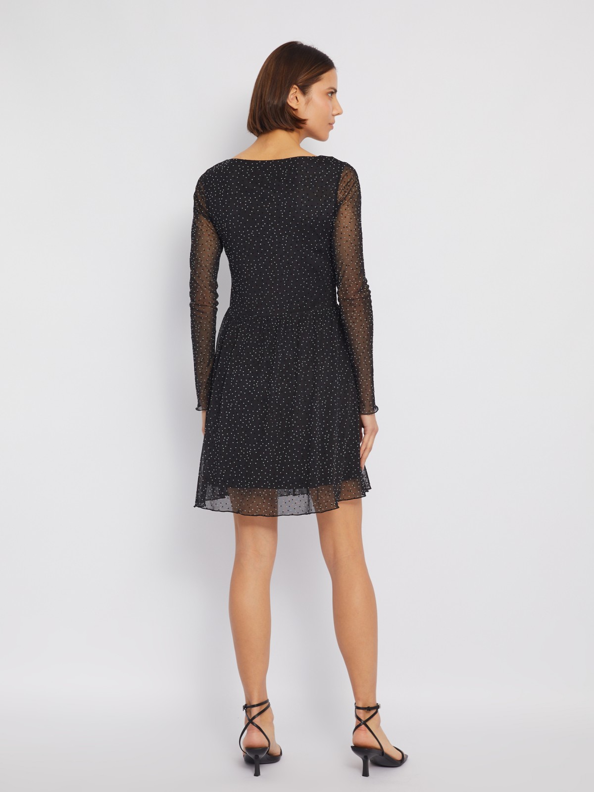 Платье мини в горошек из сетки с вырезом с драпировкой zolla 024138159021, цвет черный, размер XS - фото 6