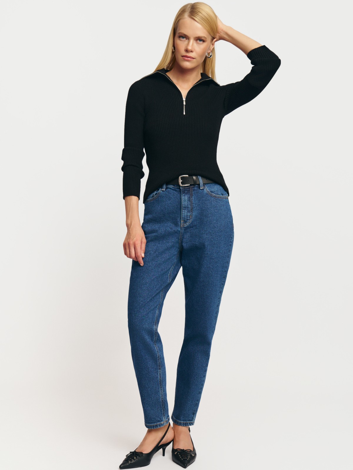 Джинсы силуэта Mom Fit с высокой посадкой