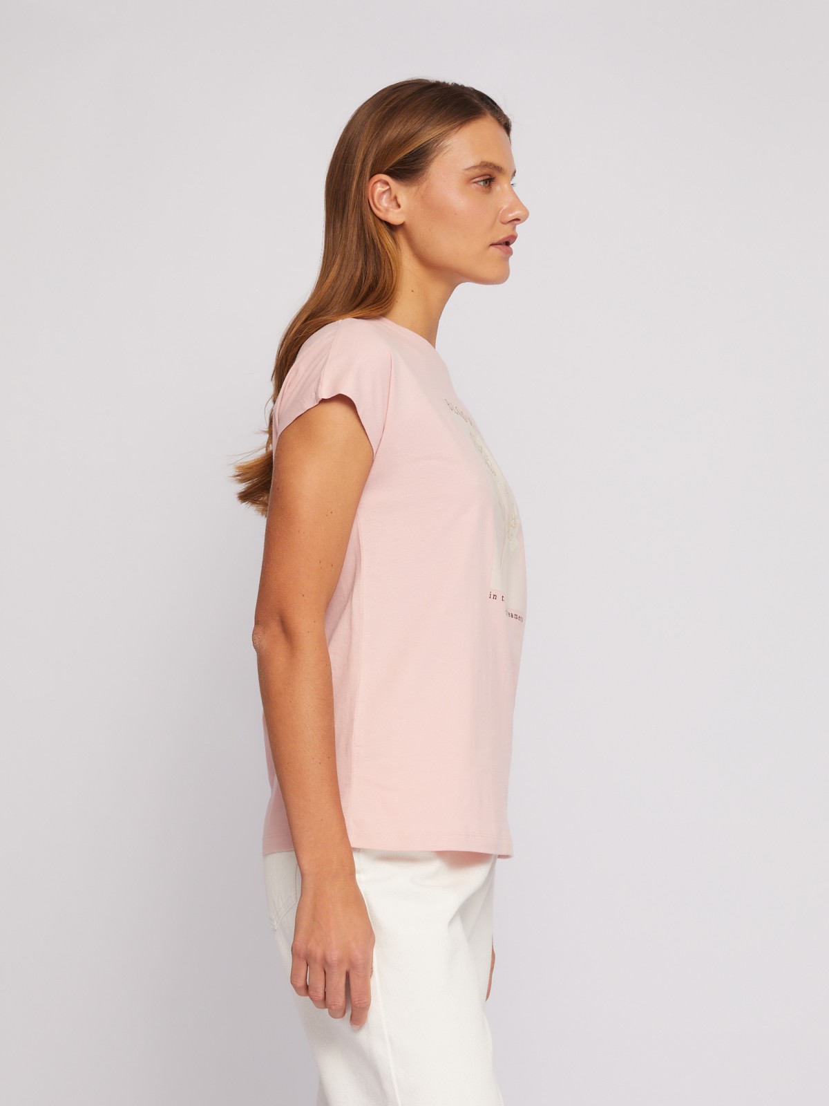 Футболка из хлопка с коротким рукавом и принтом