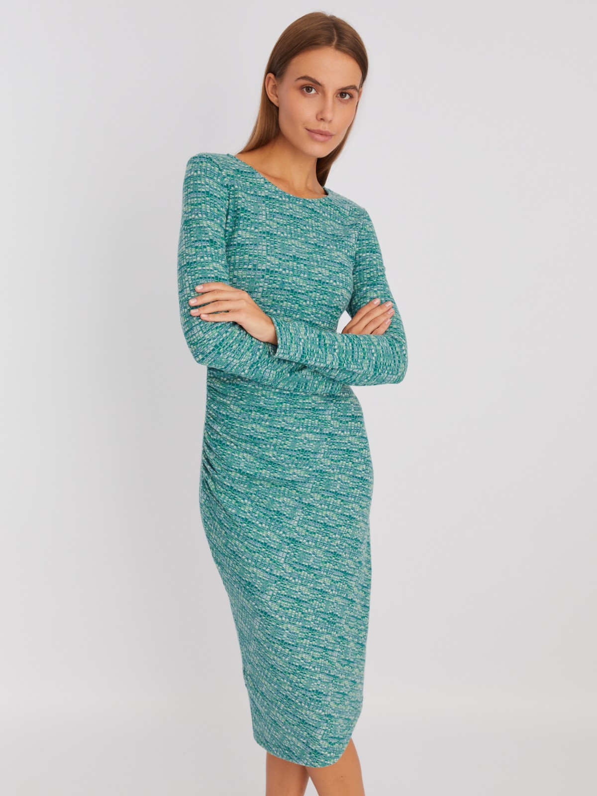Трикотажное платье-лапша длины миди с драпировкой zolla 22342819F101, цвет светло-зеленый, размер M