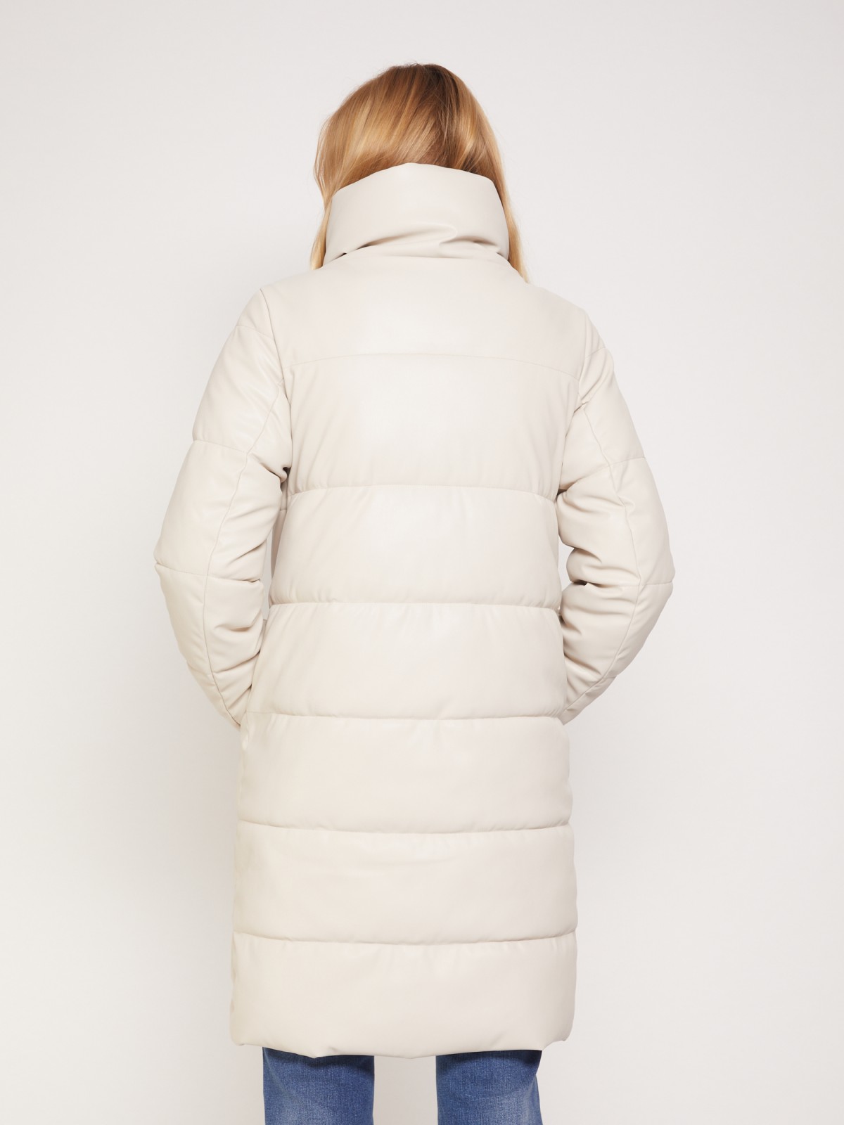 Тёплое пальто из экокожи zolla 021345250184, цвет молоко, размер XS - фото 6