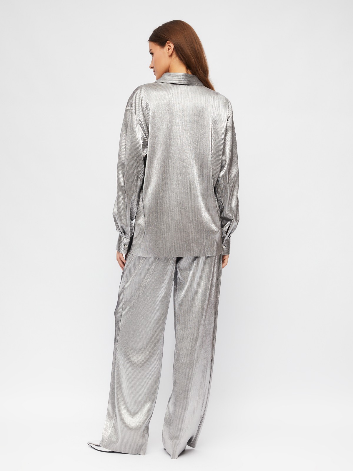 Рубашка свободного силуэта с серебряным блеском zolla 023451162091, цвет серебряный, размер XS - фото 6