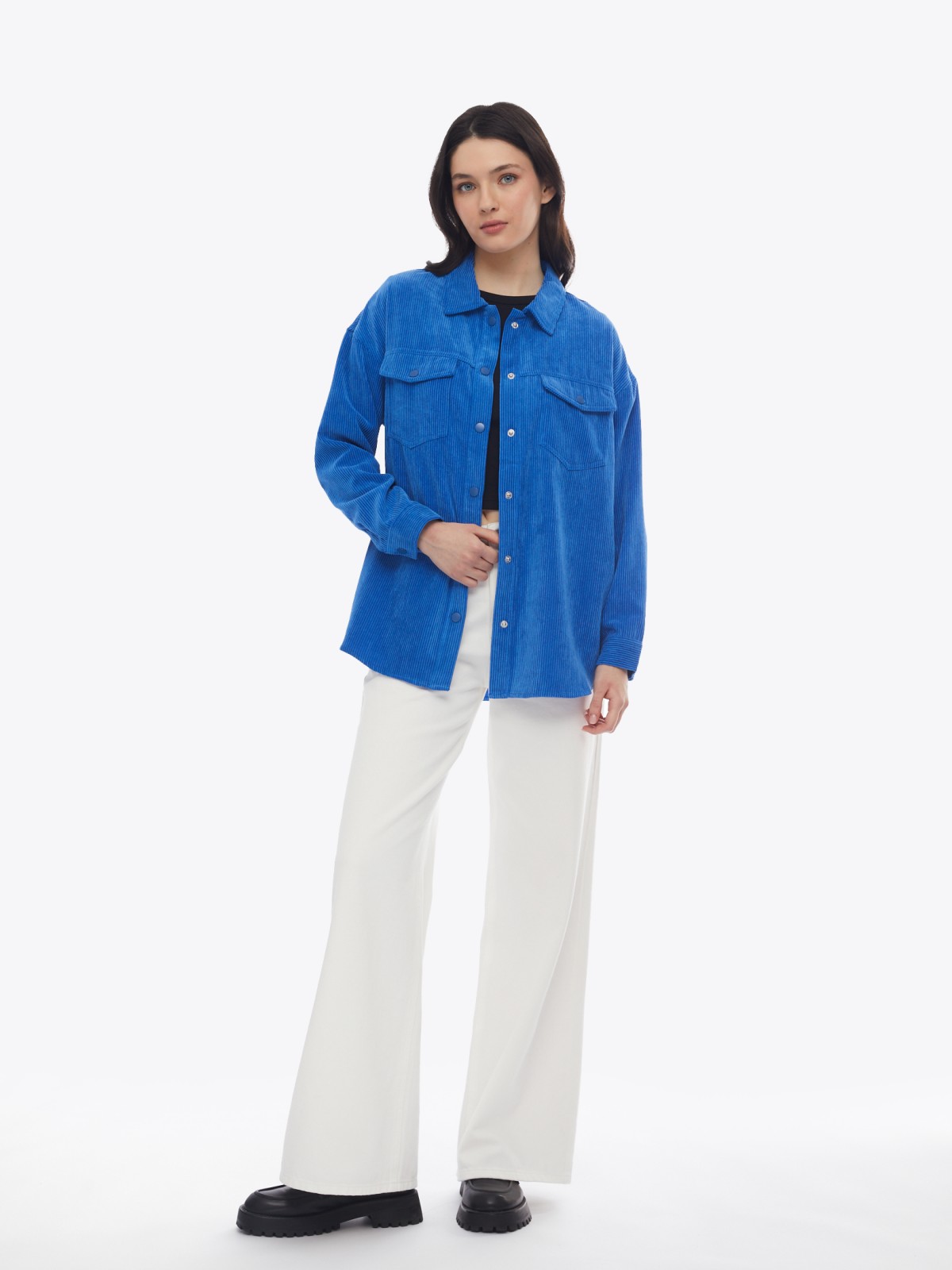 Куртка-рубашка объёмного силуэта из вельвета zolla 02412540L023, цвет голубой, размер XS - фото 2