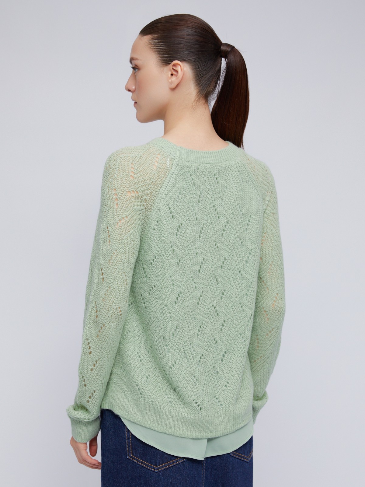 Комбинированный ажурный джемпер с рукавами-реглан