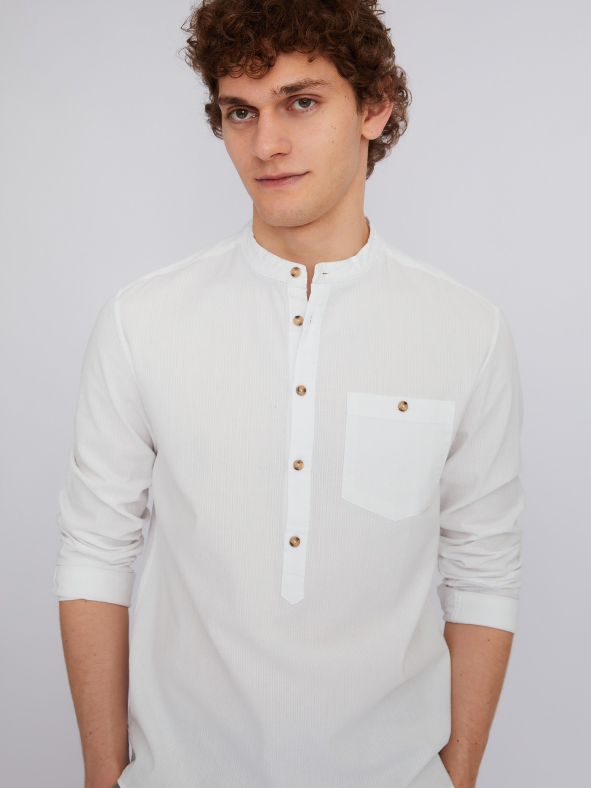 Рубашка из хлопка с длинным рукавом zolla 013232162023, цвет белый, размер S - фото 3