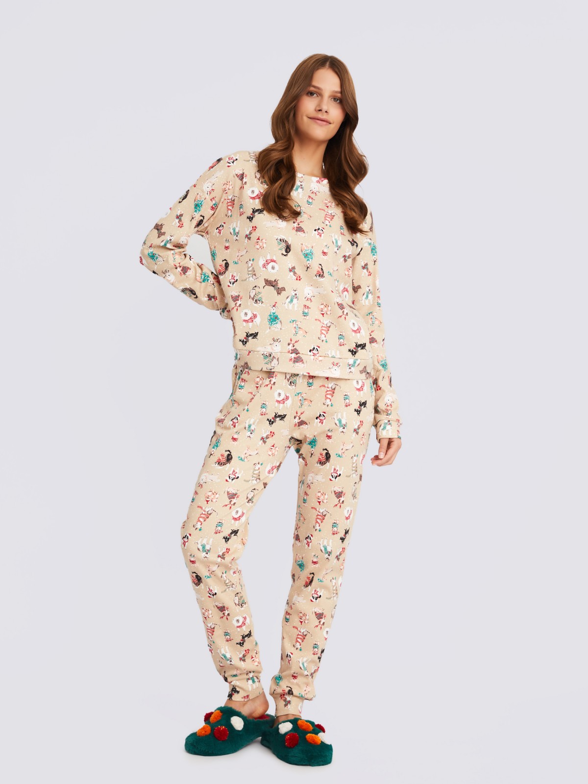 Домашний пижамный комплект (свитшот и штаны) zolla 623458792103, цвет бежевый, размер S - фото 1