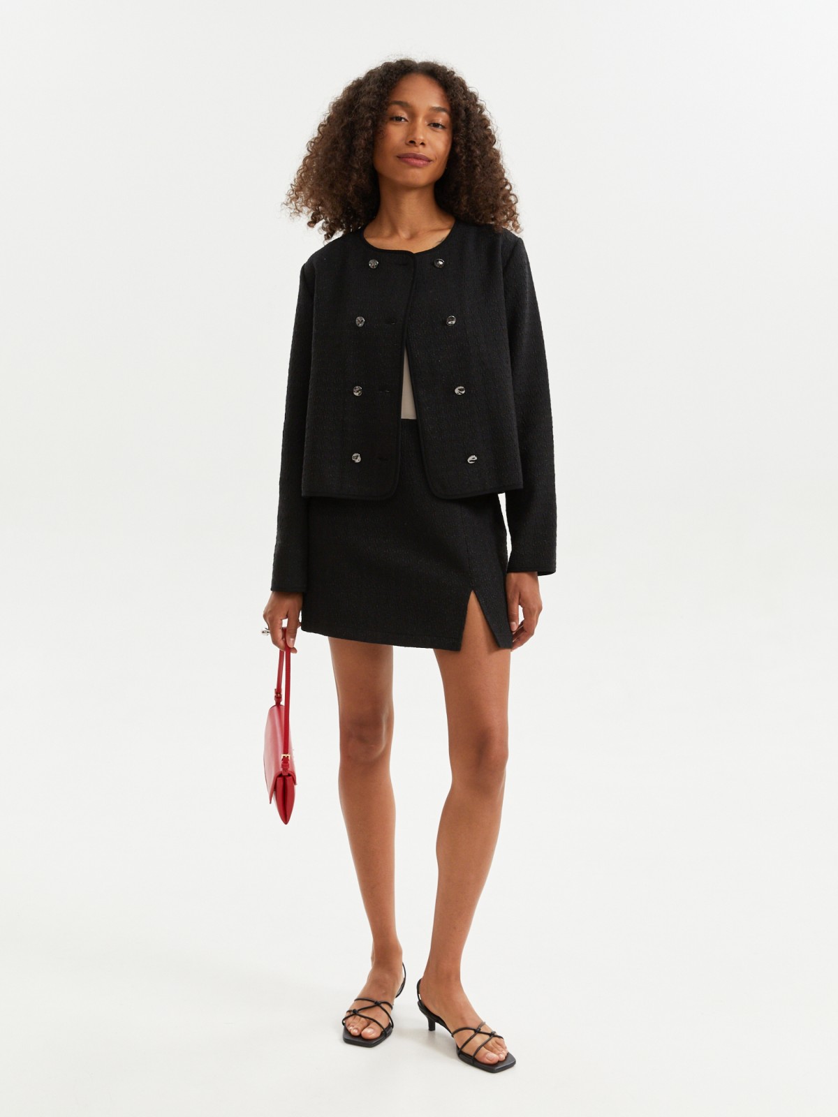 Твидовый жакет прямого силуэта на пуговицах