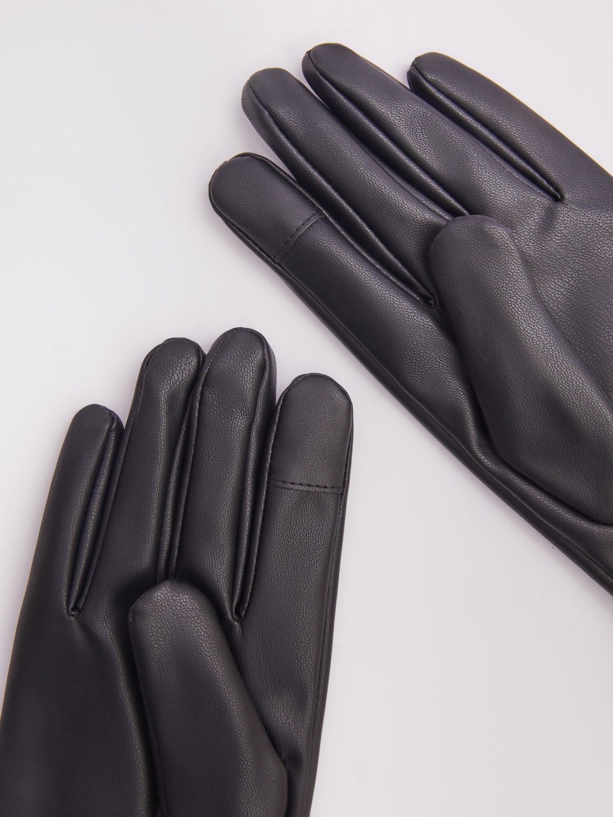 Тёплые перчатки из экокожи с флисом внури zolla 223429659055, цвет черный, размер S - фото 3