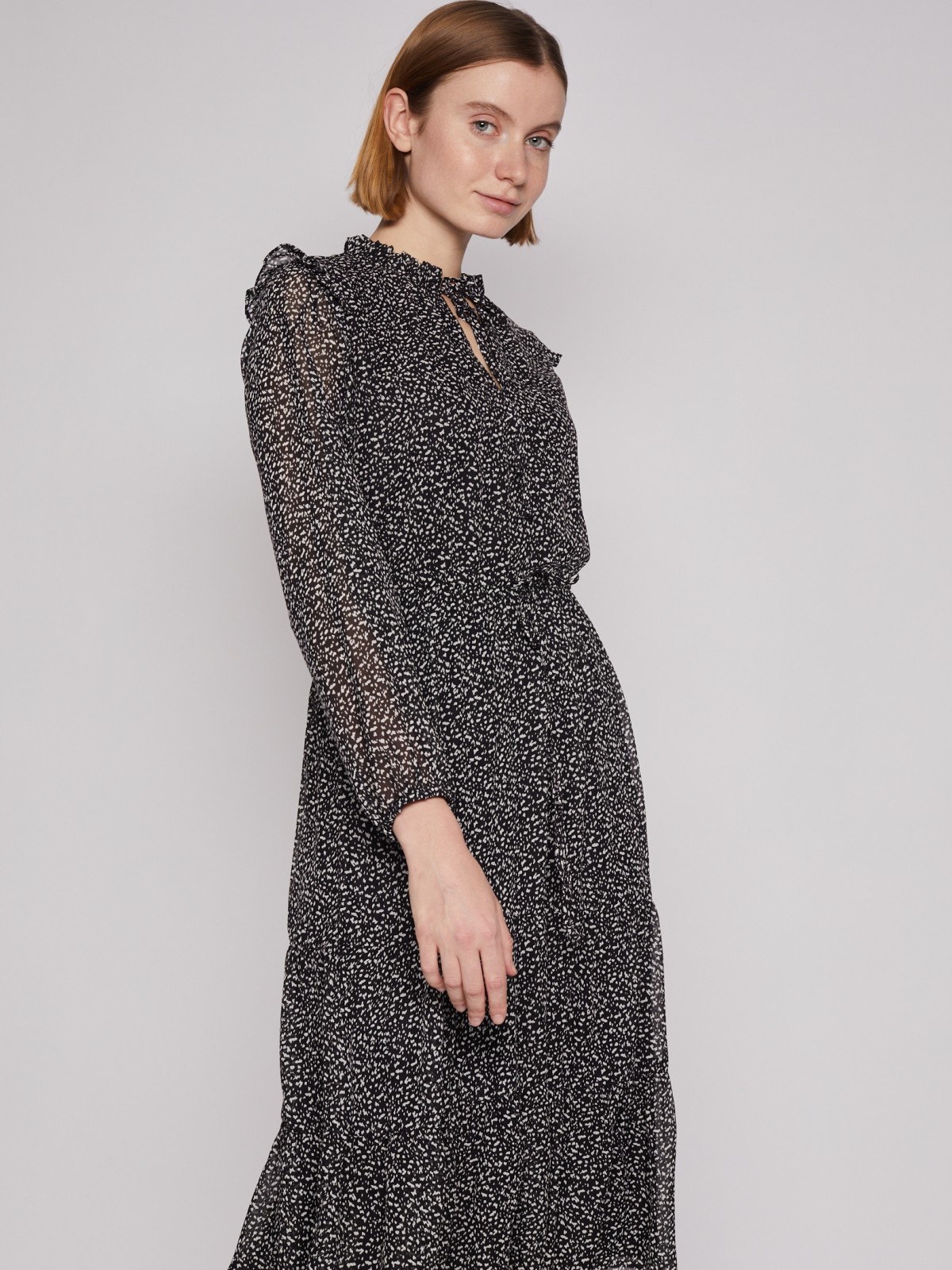Шифоновое платье миди с длинным рукавом zolla 02213824Y133, цвет черный, размер XS - фото 3