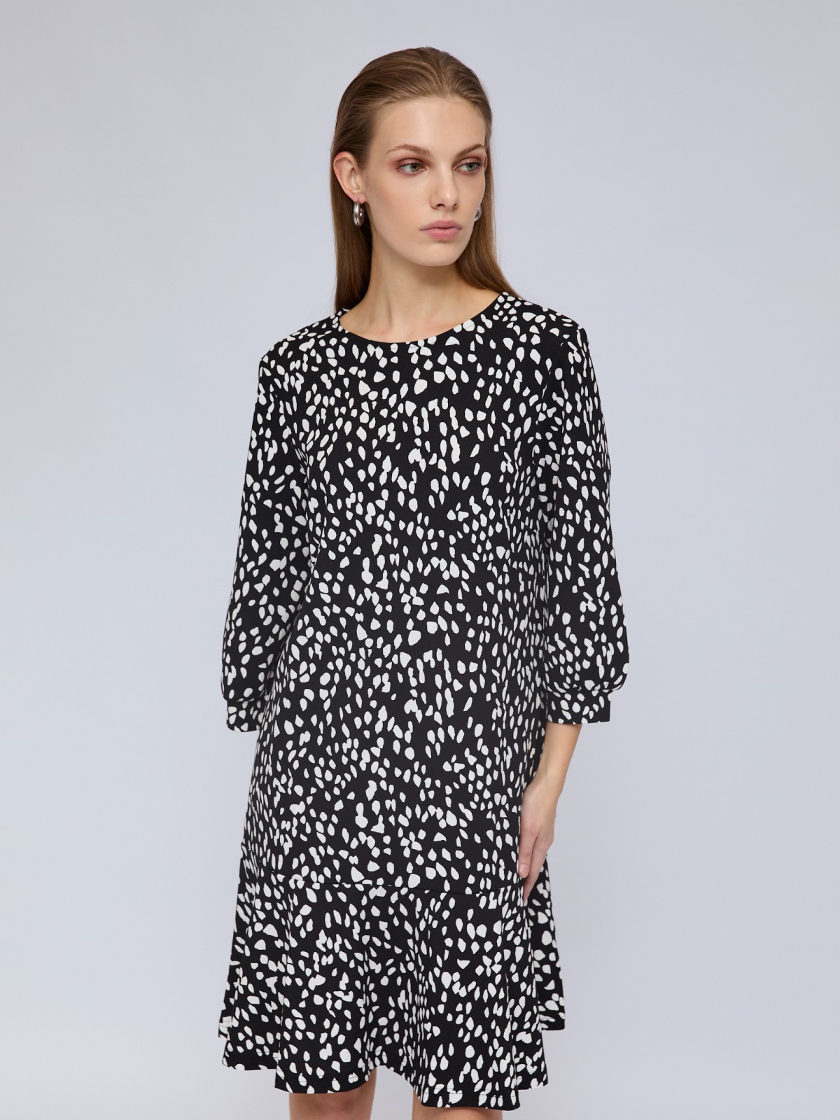 Платье длины мини с воланом и принтом