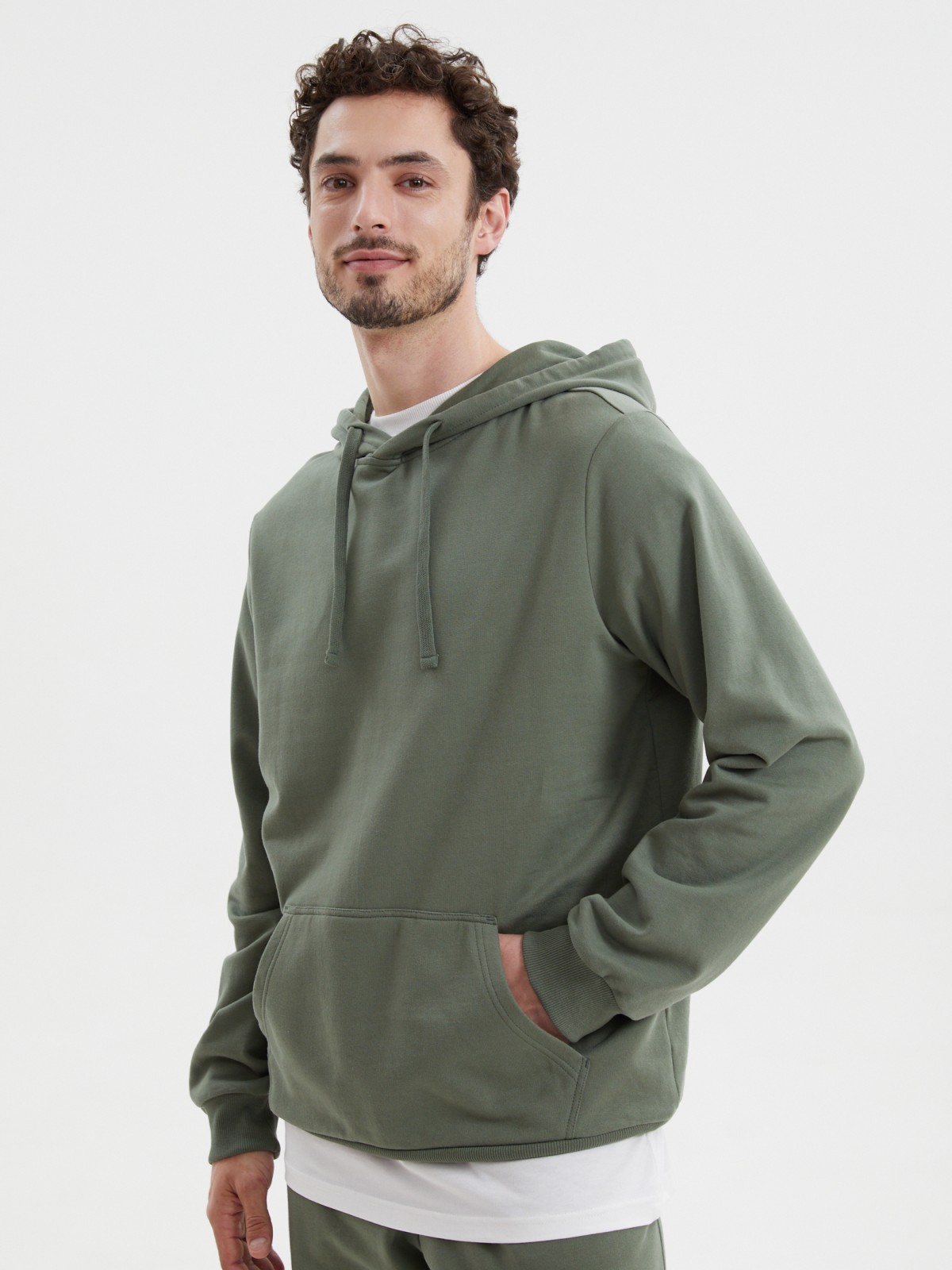 Худи из хлопка с капюшоном однотонное