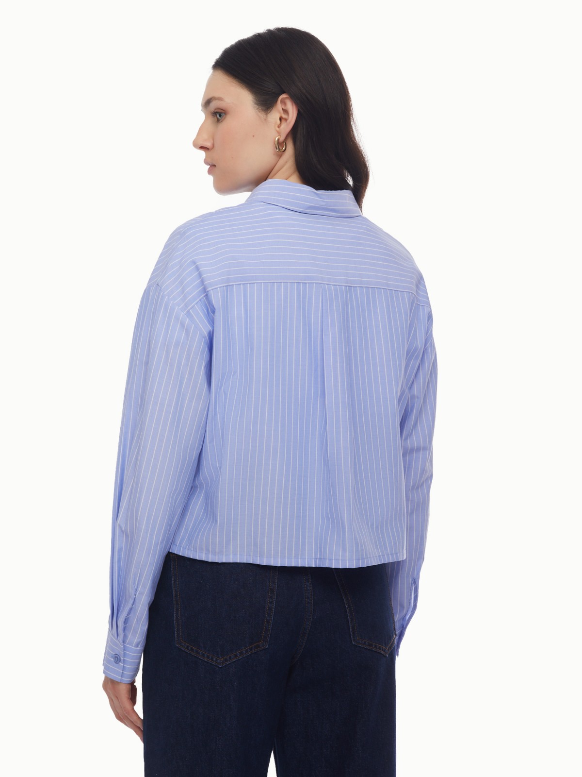 Рубашка укороченного силуэта с узором в полоску zolla 024131159163, цвет светло-голубой, размер XS - фото 6