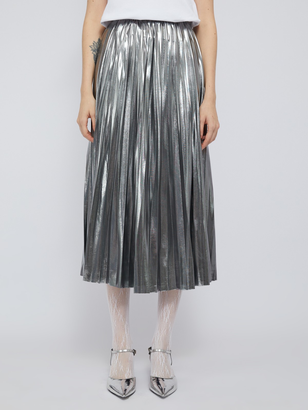 Юбка плиссе с серебряным блеском на резинке