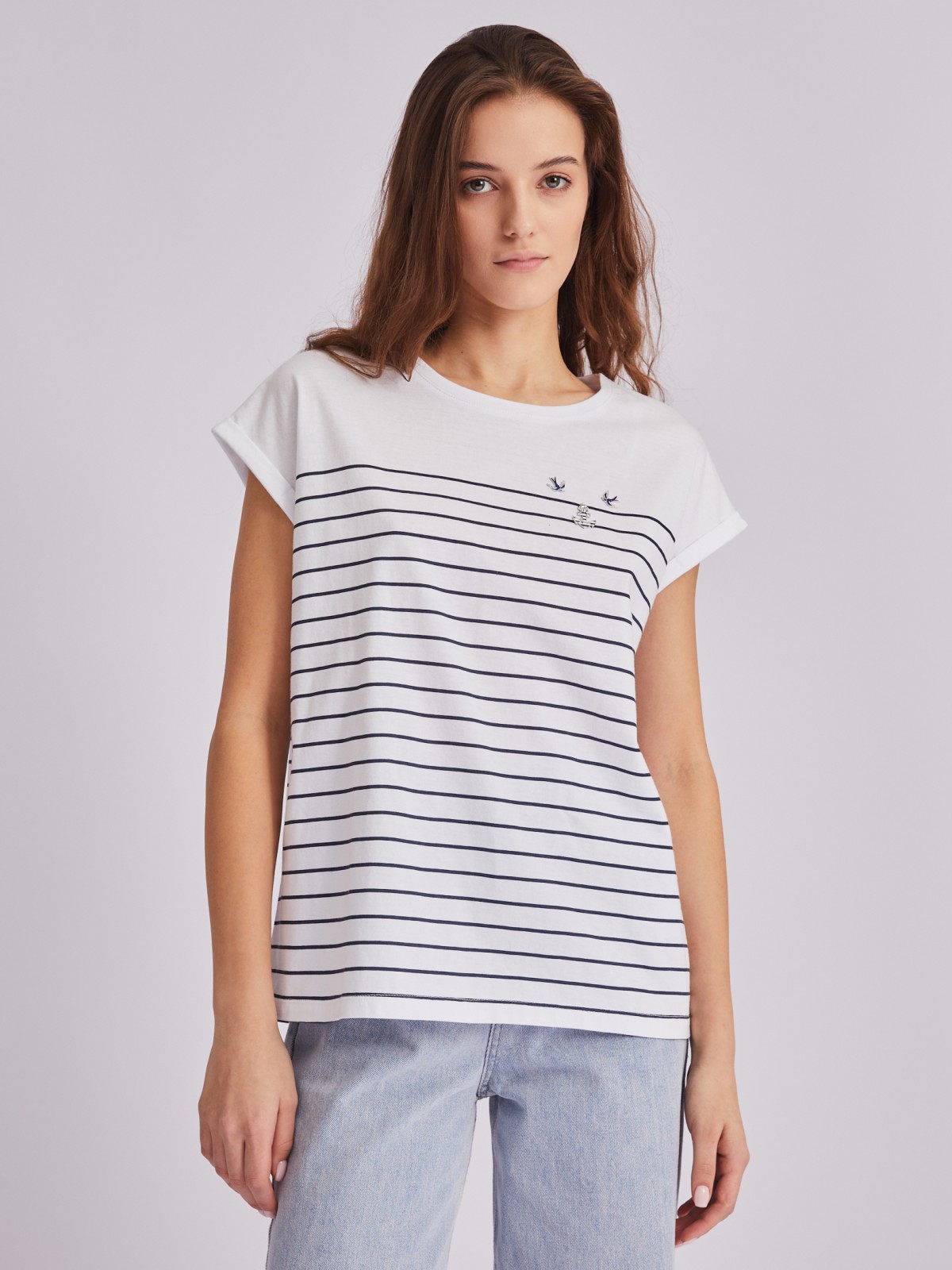 Футболка из хлопка с узором в полоску и пинами