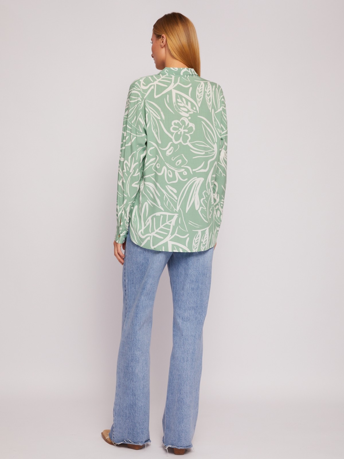 Принтованная рубашка из вискозы с длинным рукавом zolla 024211162322, цвет светло-зеленый, размер L - фото 6