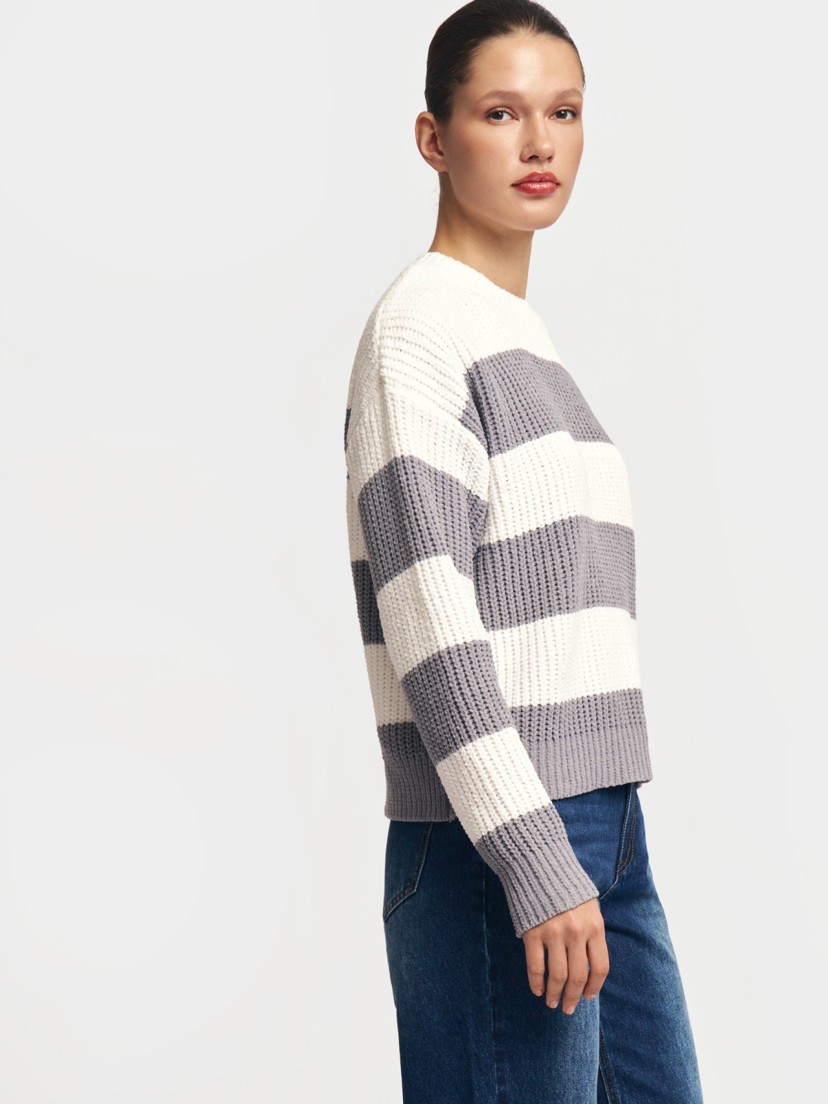 Вязаный джемпер из синели в полоску