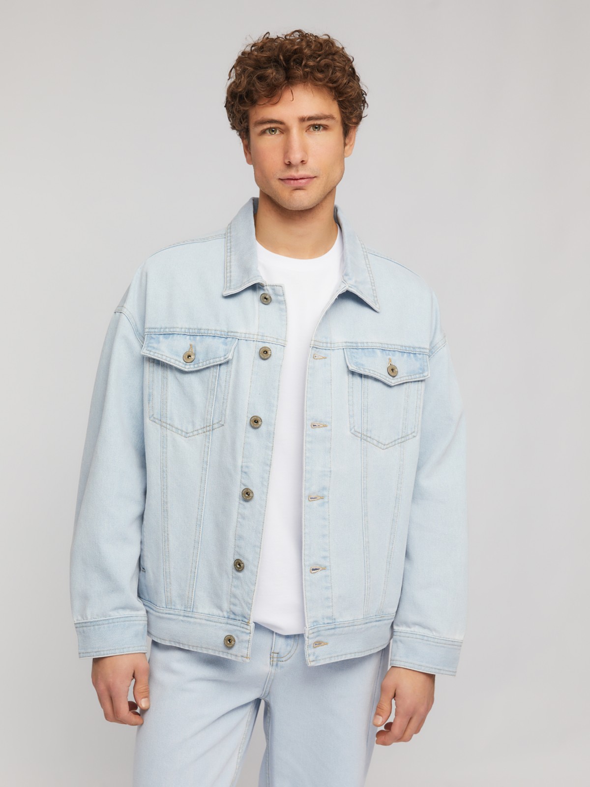 Джинсовая куртка-рубашка свободного фасона zolla 214225D1S031, цвет голубой, размер L - фото 4