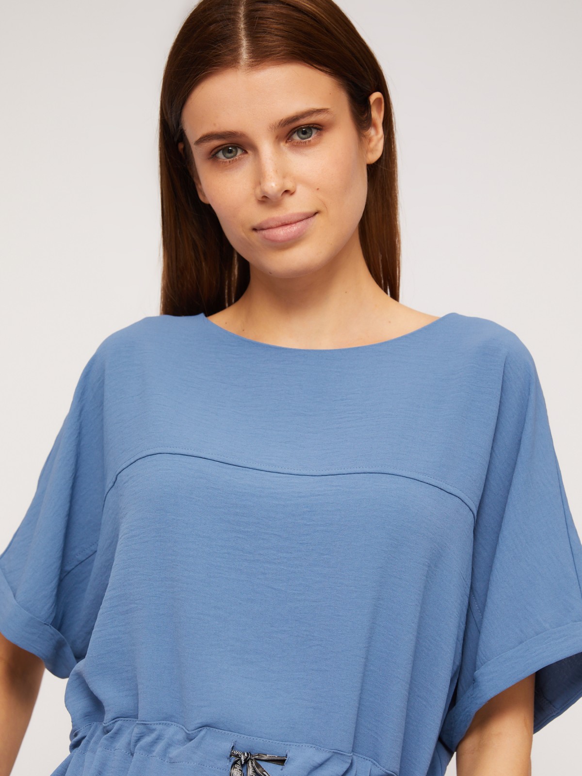 Платье-футболка мини с кулиской на талии zolla 02423824Y773, цвет голубой, размер M - фото 5