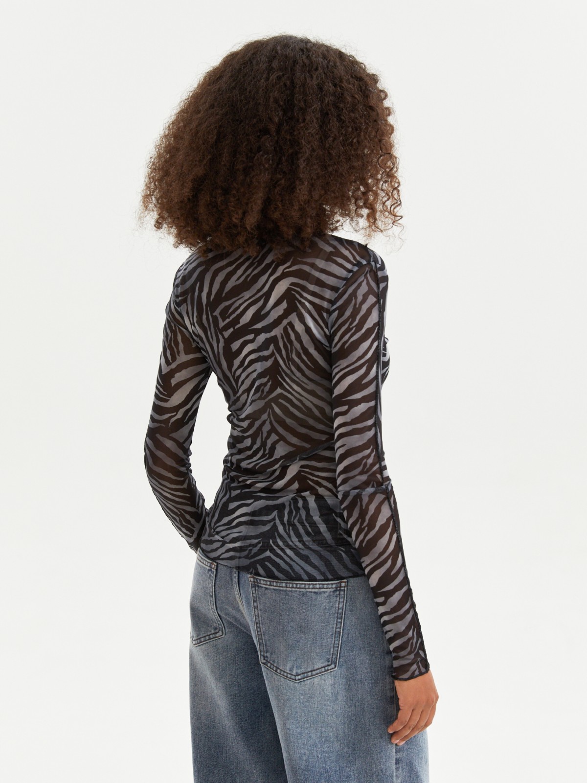 Лонгслив из сетки с принтом