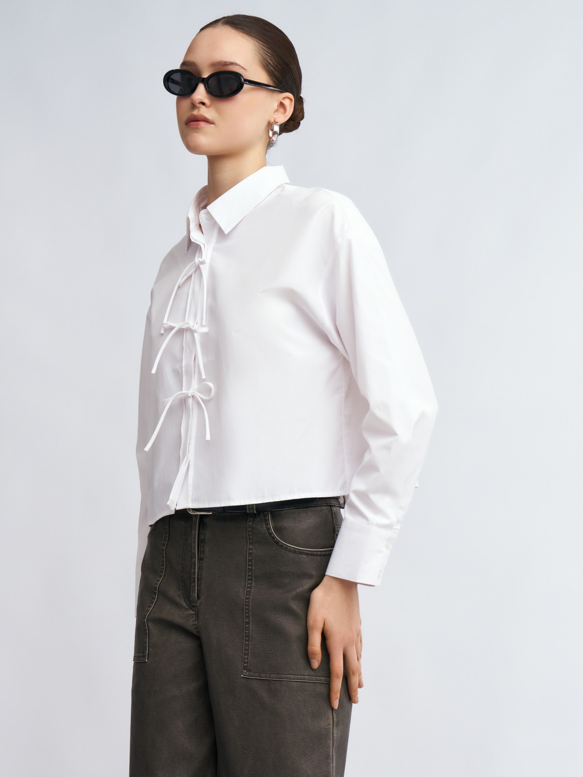 Укороченная рубашка с бантиками