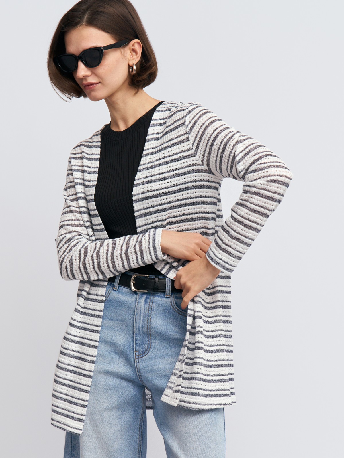 Трикотажный кардиган в полоску без застёжки