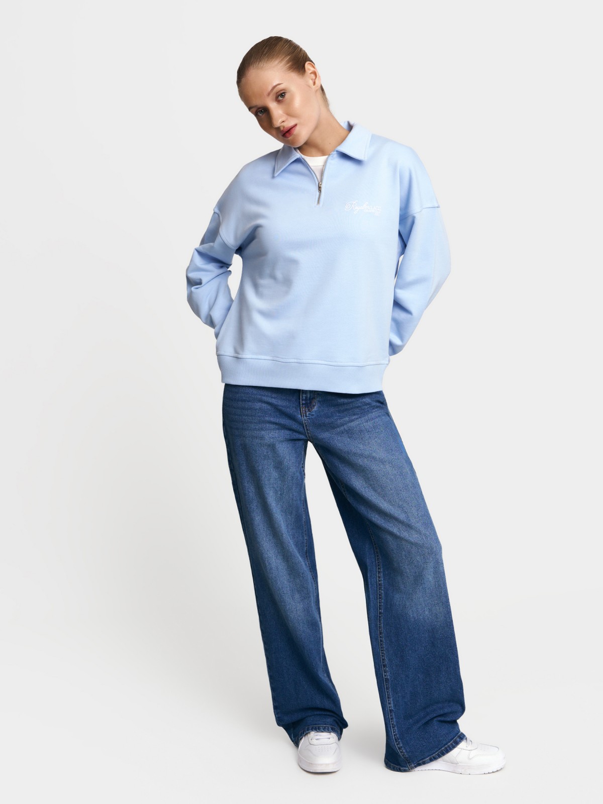 Свитшот из хлопка с воротником поло