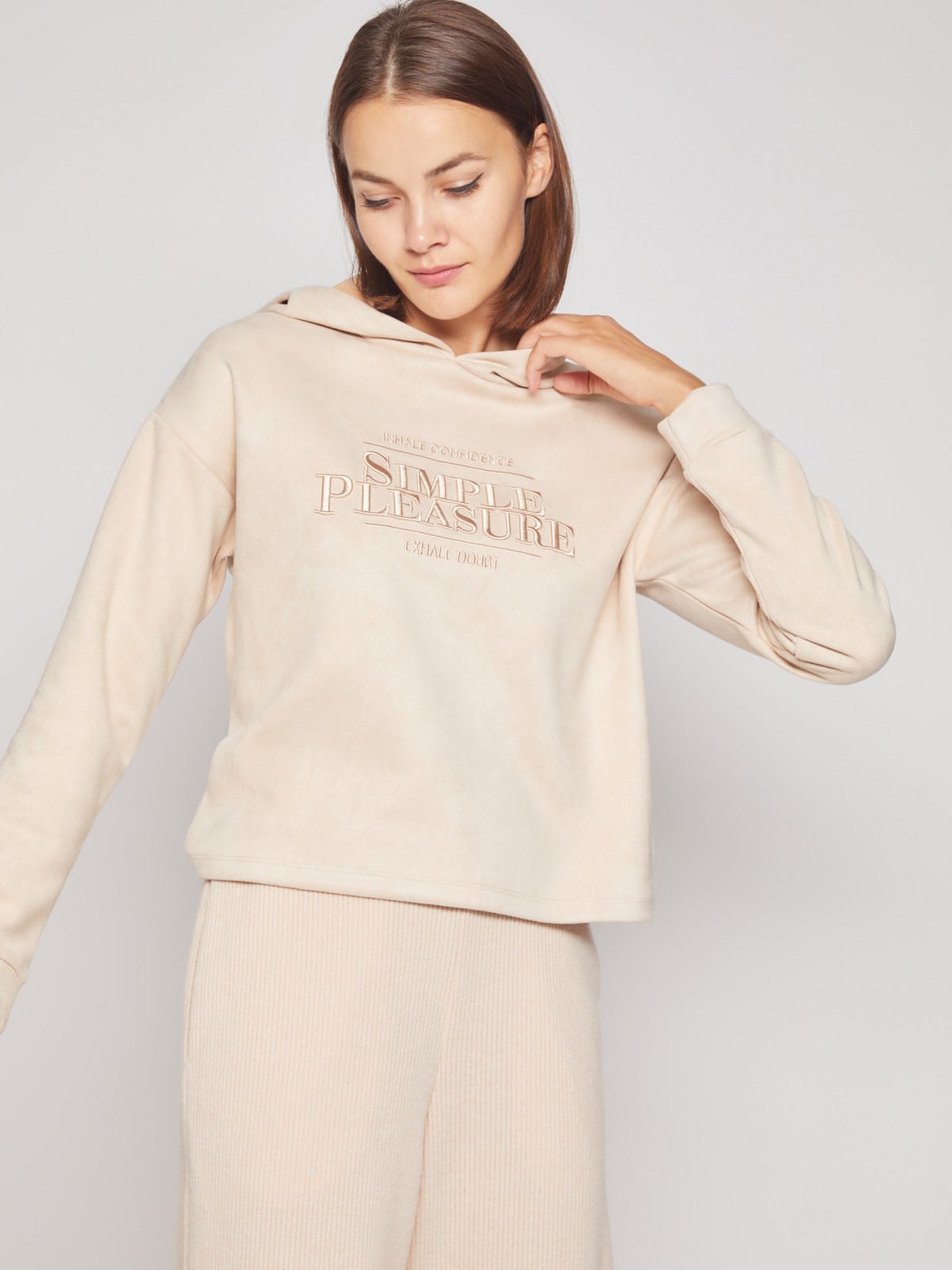 Худи из искусственной замши с капюшоном