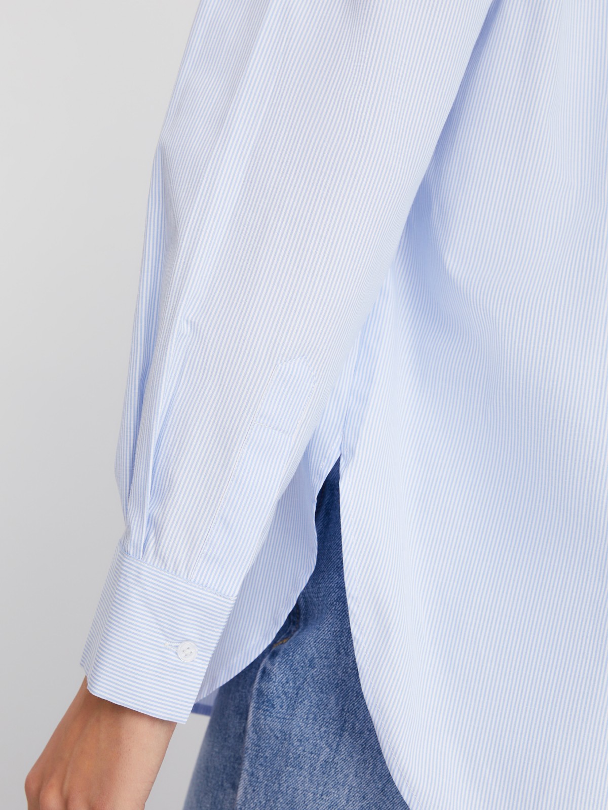 Рубашка удлинённого силуэта в полоску с принтом zolla 02411117Y303, цвет светло-голубой, размер XS - фото 6