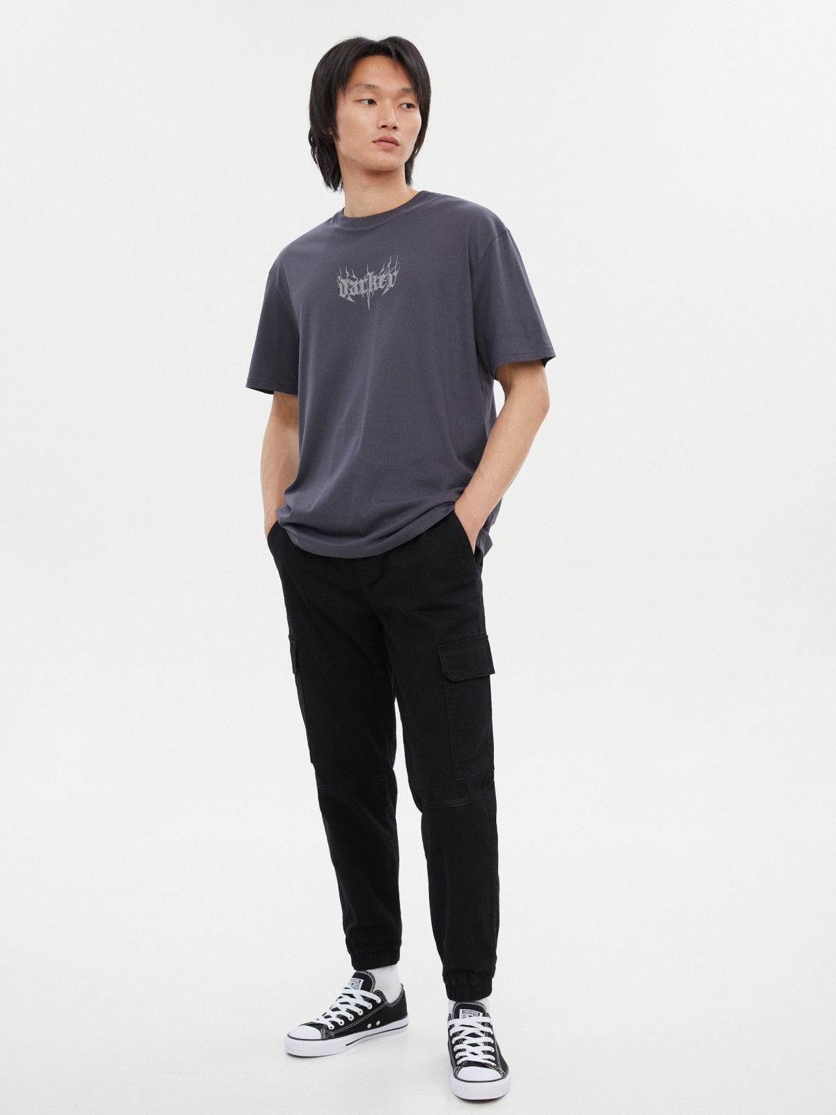 Футболка из хлопка с принтом-надписью на спине