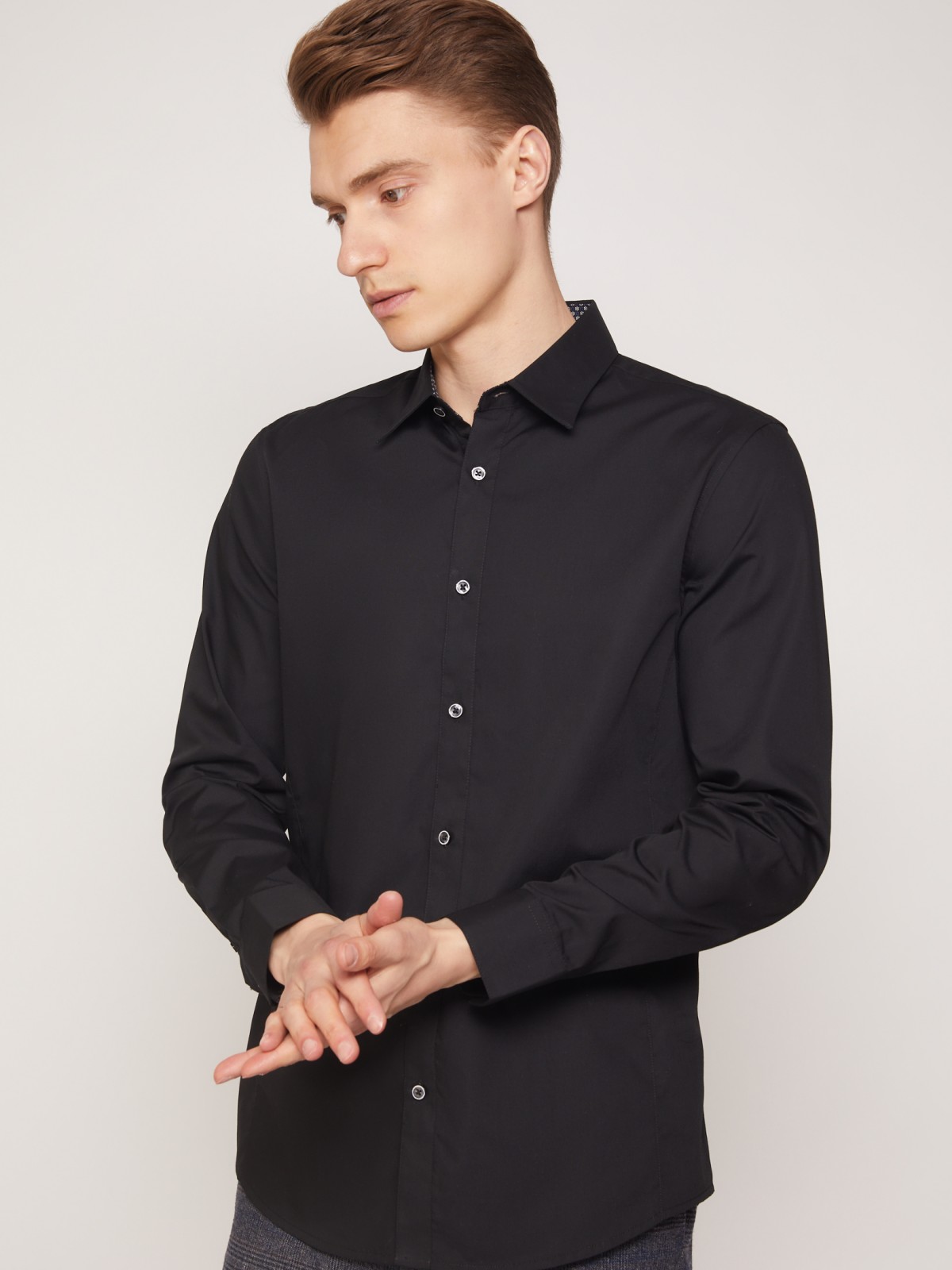 Классическая рубашка приталенного силуэта zolla 011322159012, цвет черный, размер XS - фото 3