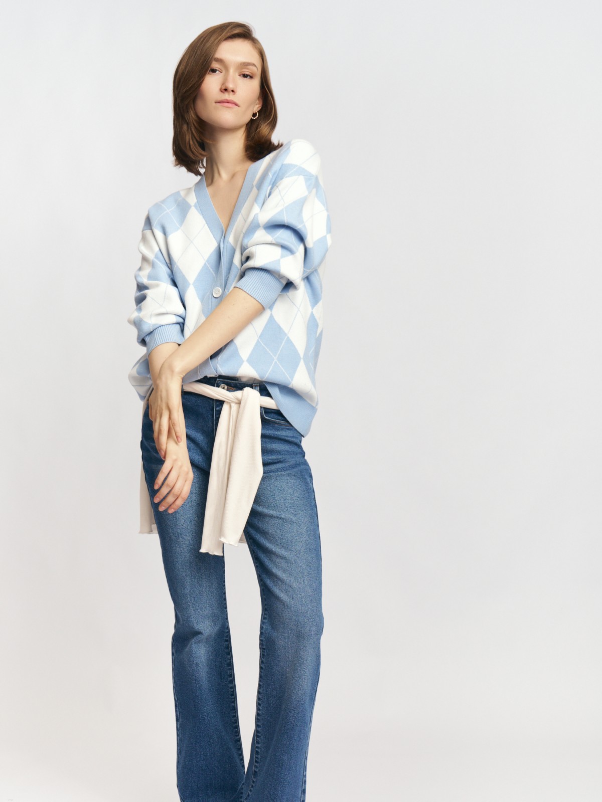 Трикотажный кардиган в ромб на пуговицах