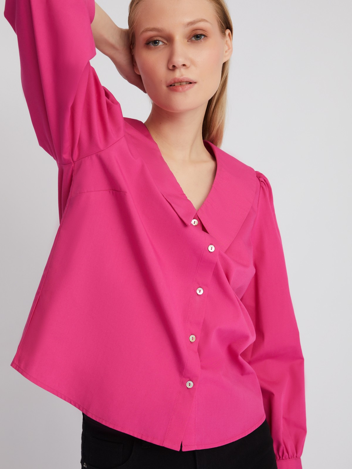 Блузка-рубашка с акцентным воротником и объёмными рукавами zolla 02411117Y593, цвет фуксия, размер XS - фото 4