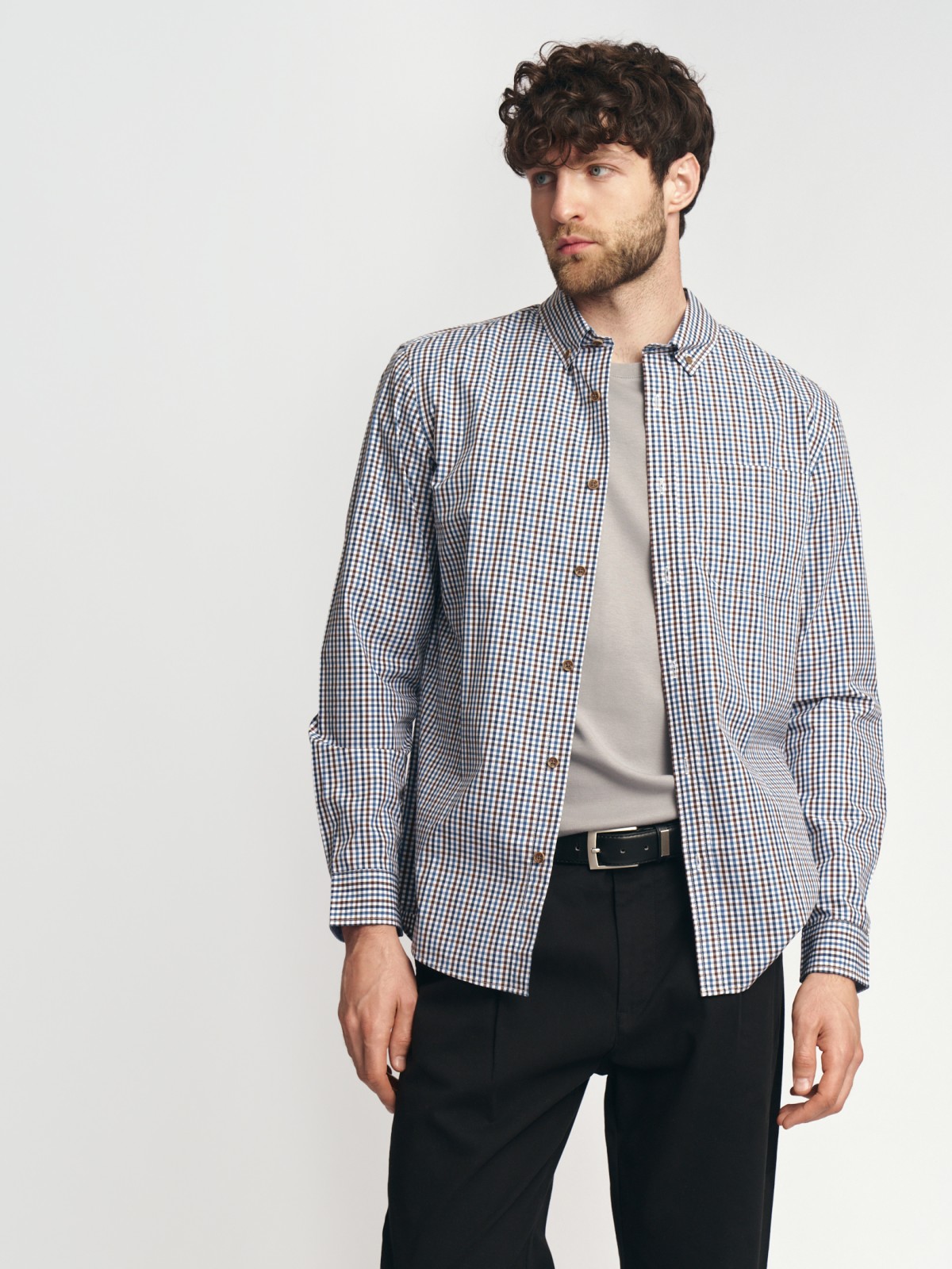 Рубашка в клетку с длинным рукавом