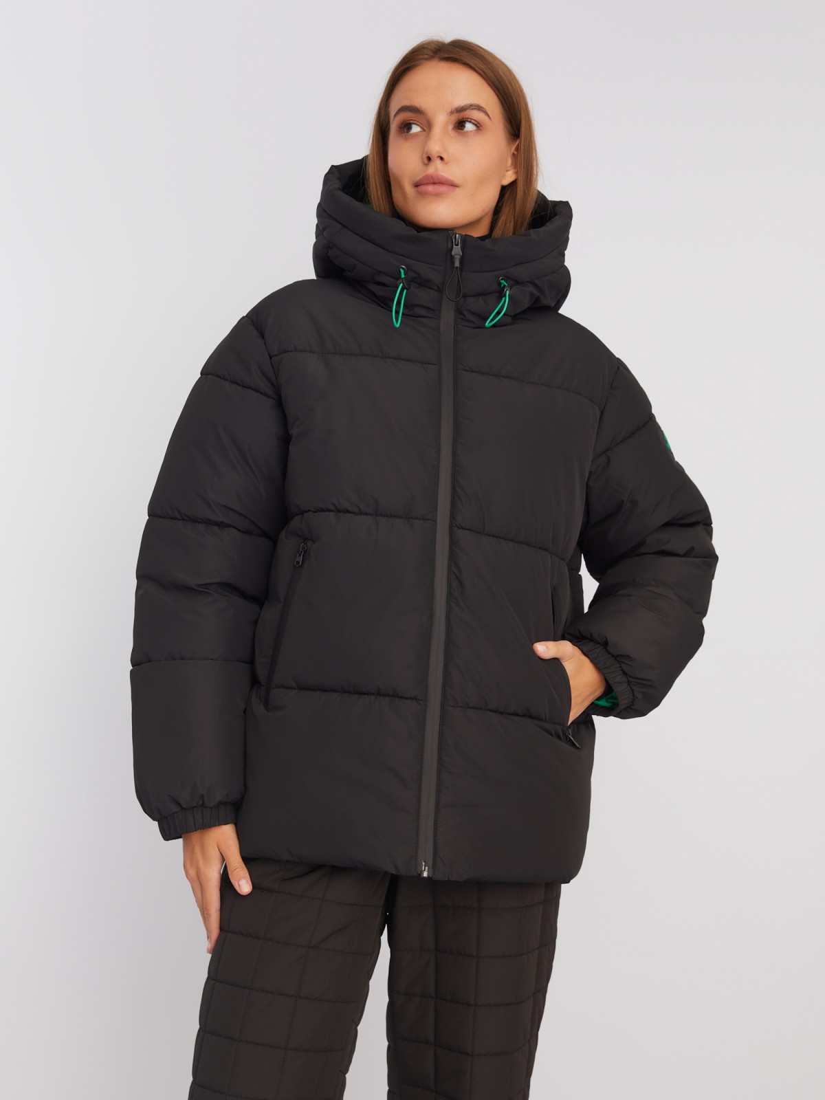 Тёплая дутая куртка с капюшоном и кулиской zolla 02342510L064, цвет черный, размер XS - фото 3