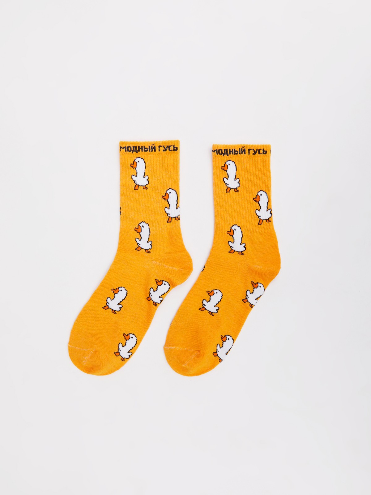 Хлопковые высокие носки с узором zolla оранжевого цвета