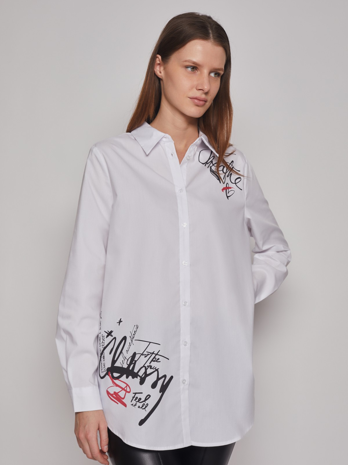 Длинная рубашка с принтом zolla 02312117Y103, цвет белый, размер XXS - фото 4