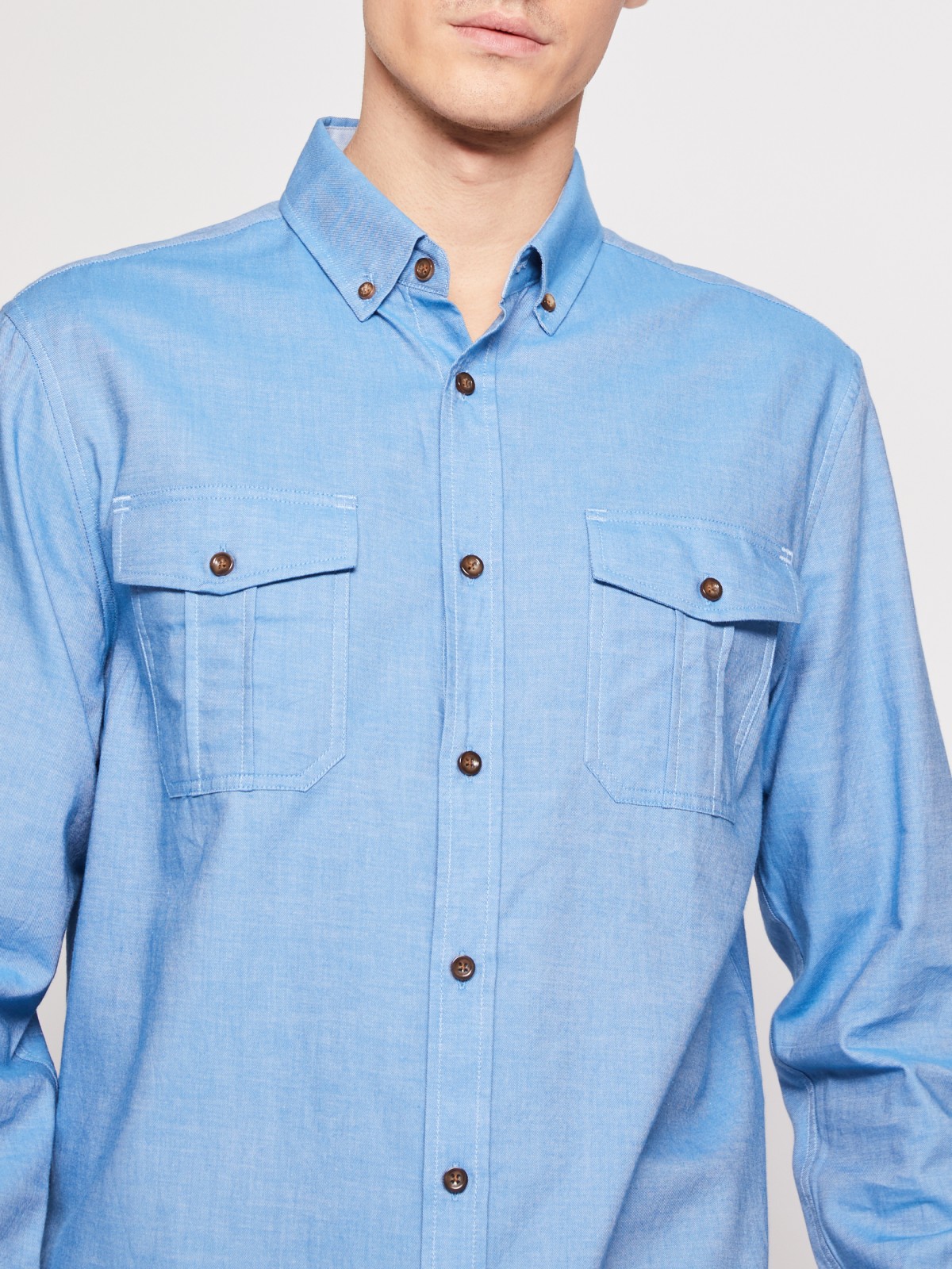 Хлопковая рубашка с длинным рукавом zolla 012122159063, цвет голубой, размер M - фото 4