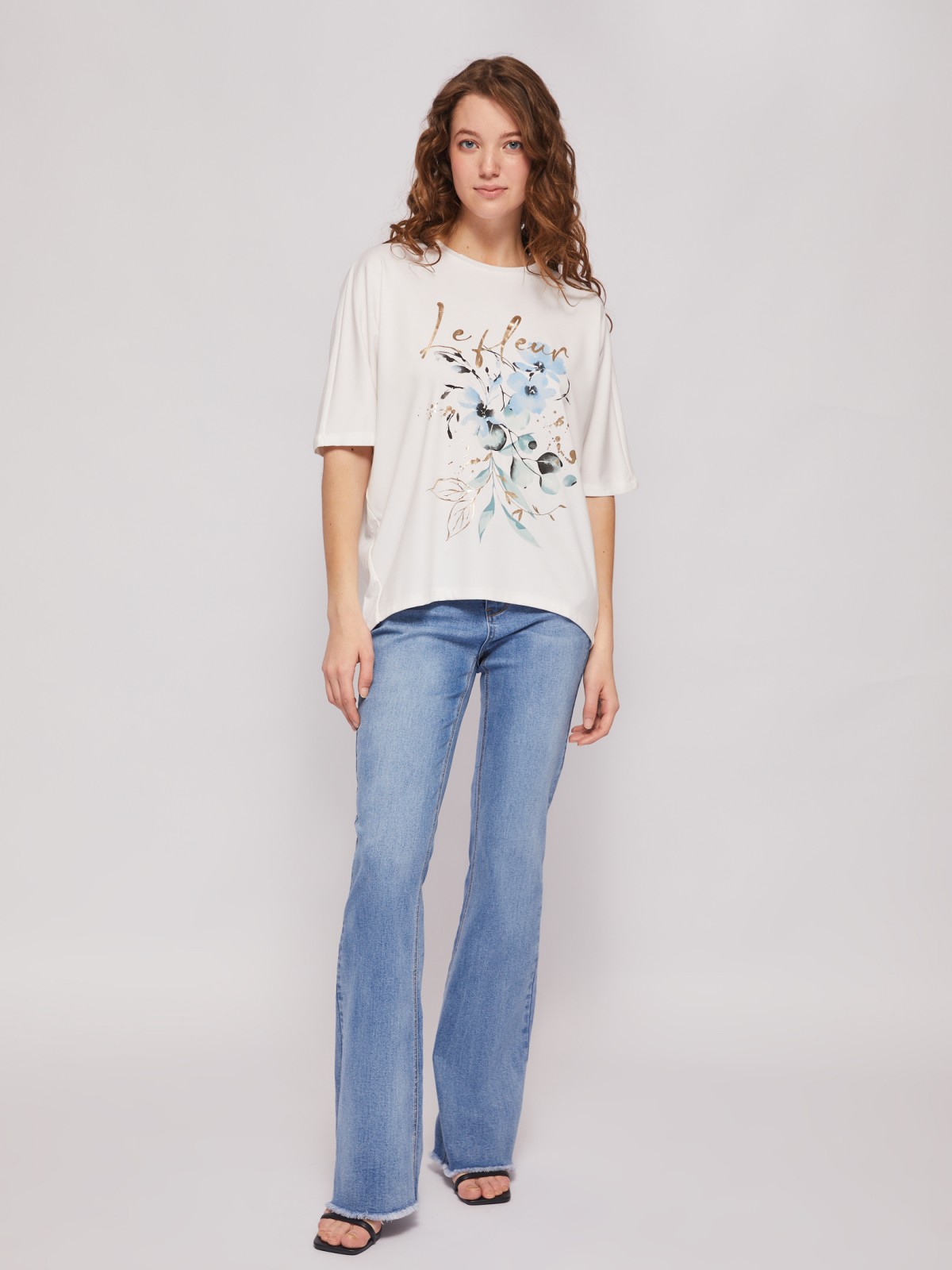 Блузка-футболка с коротким рукавом и цветочным принтом zolla 024213210111, размер M - фото 2