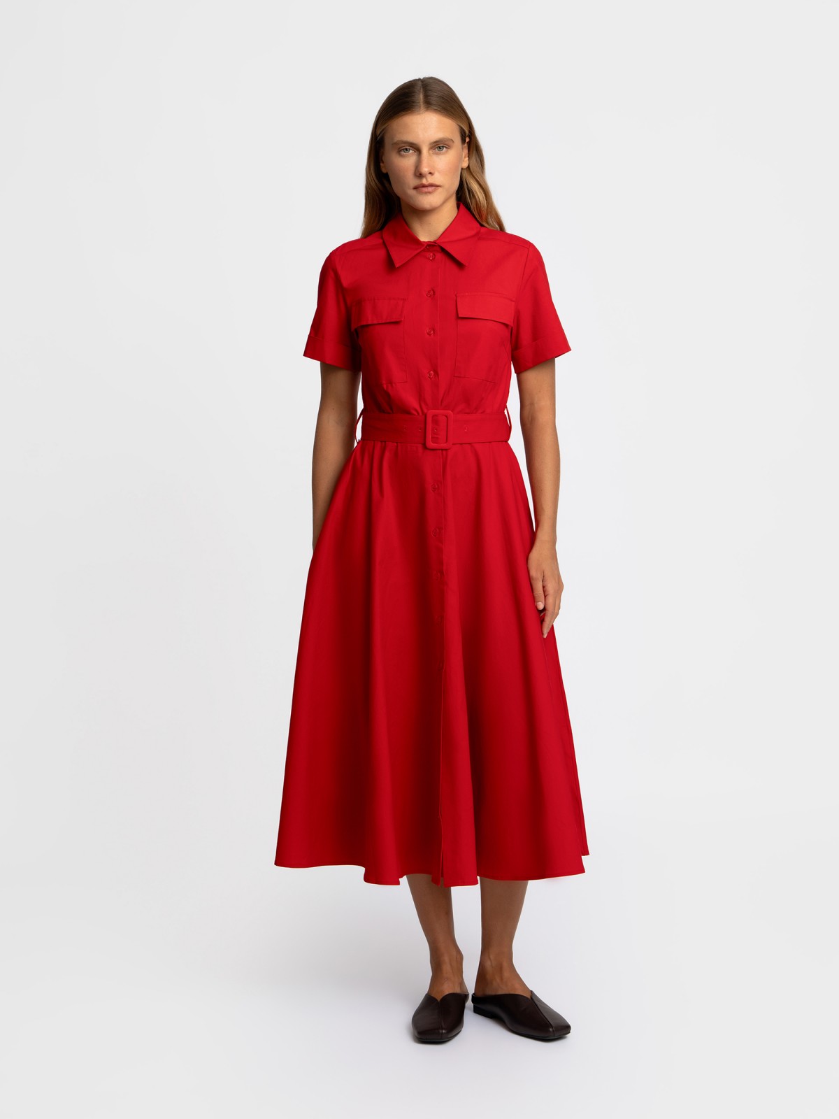 Платье-рубашка миди с поясом