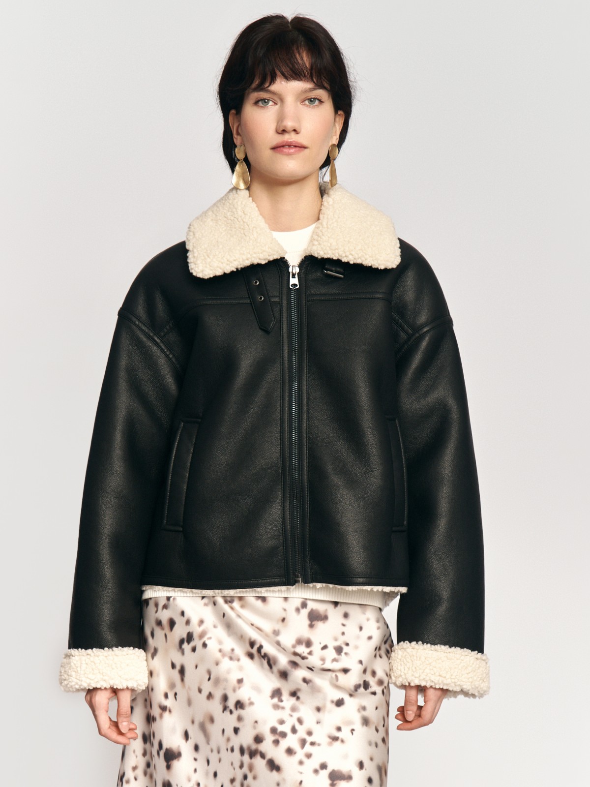 Утеплённая кожаная куртка-дублёнка с экомехом