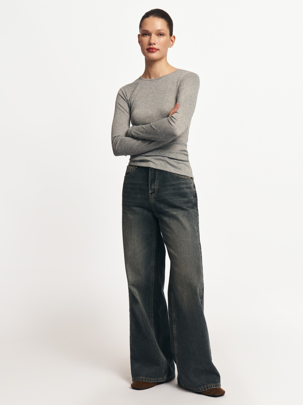 Утеплённые джинсы Wide с начёсом