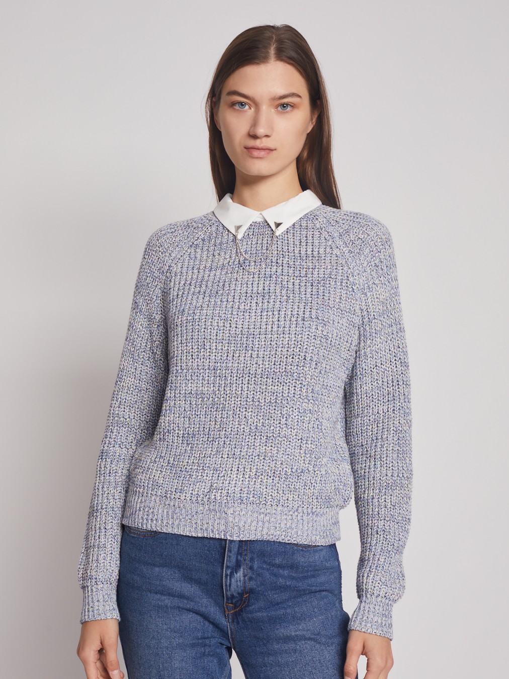 Вязаный джемпер с комбинированным воротником Вязаный джемпер с комбинированным воротником