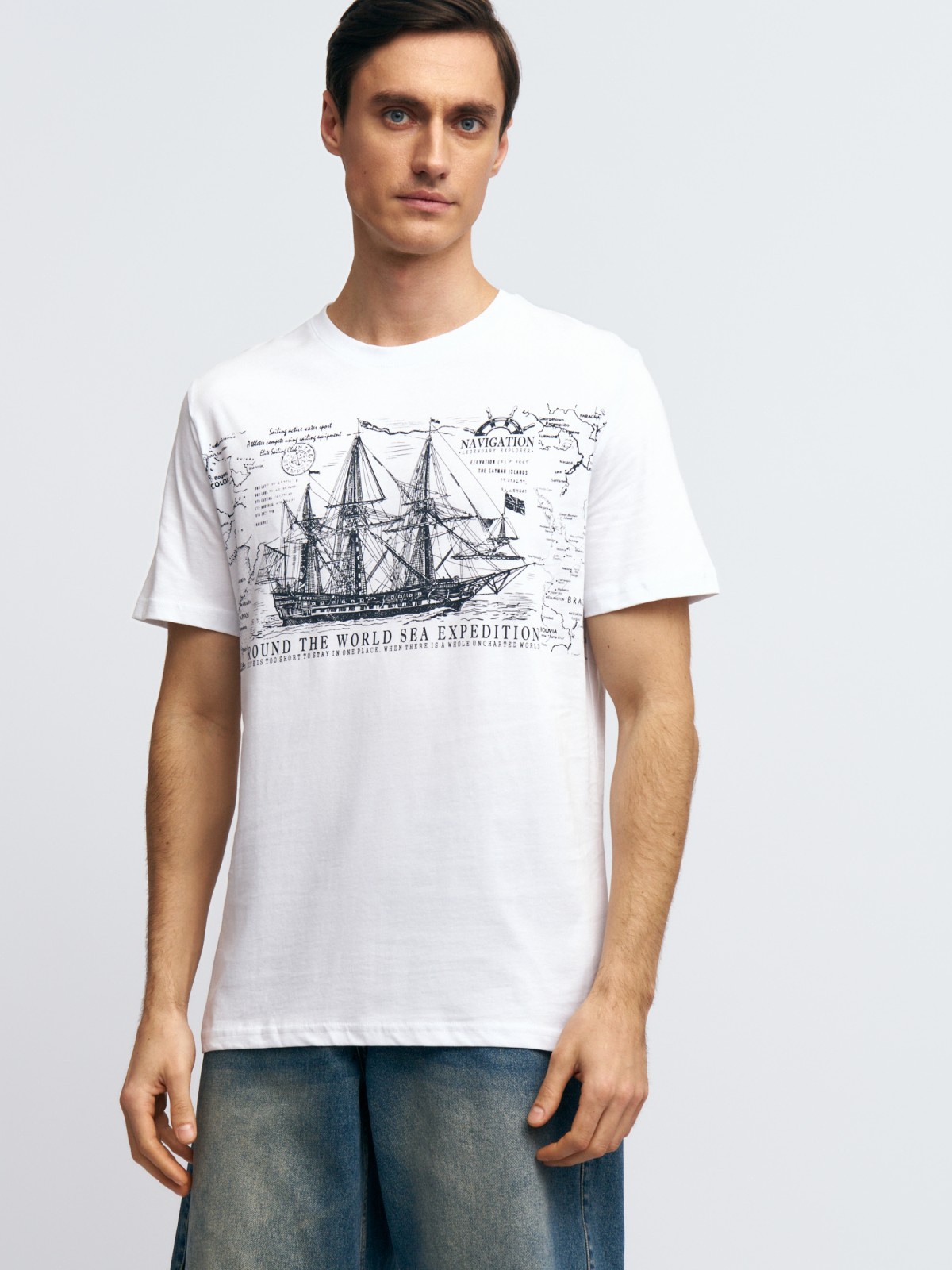 Футболка из хлопка с принтом в морском стиле