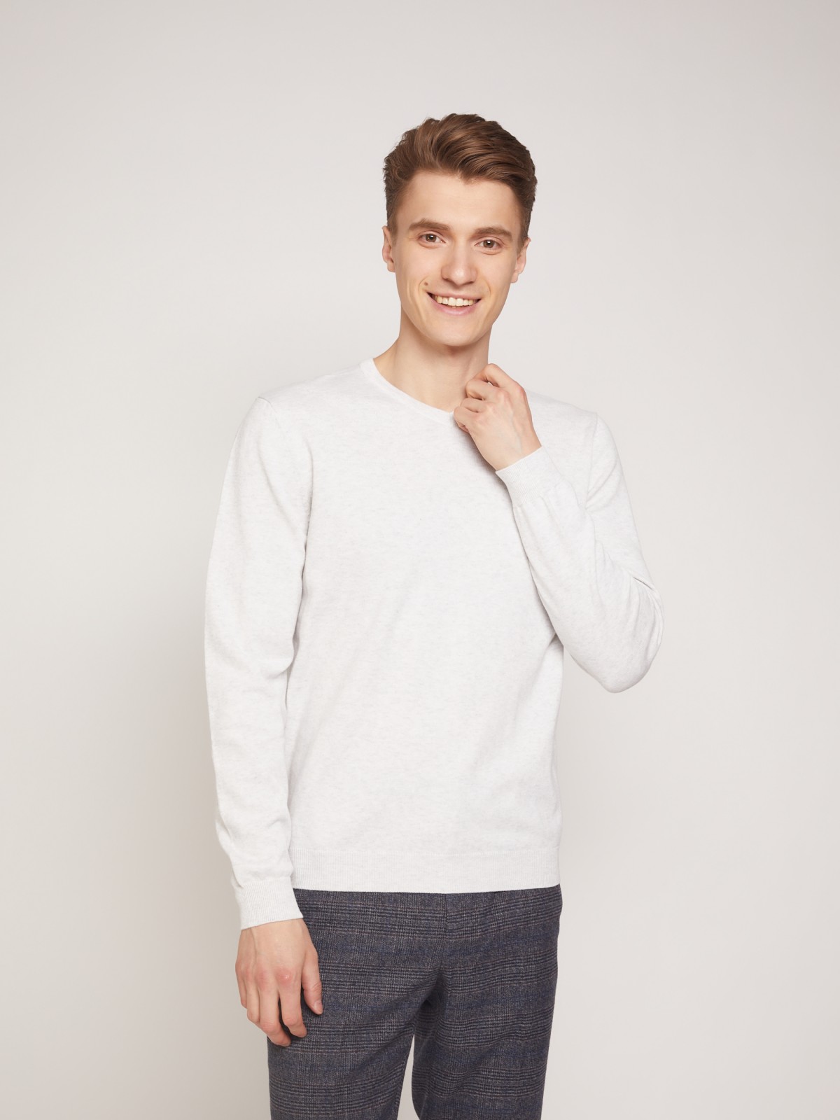 Пуловер из хлопка zolla 011336123032, цвет светло-серый, размер S - фото 2