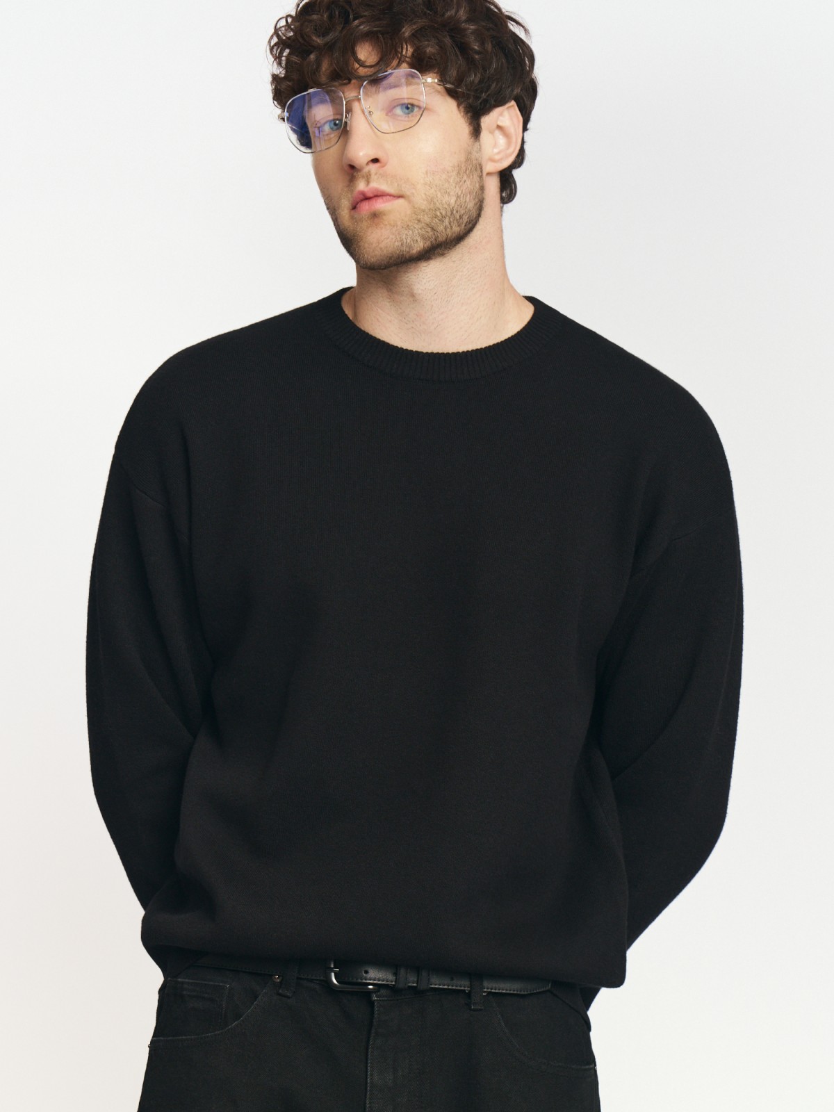 Трикотажный джемпер оверсайз с длинным рукавом