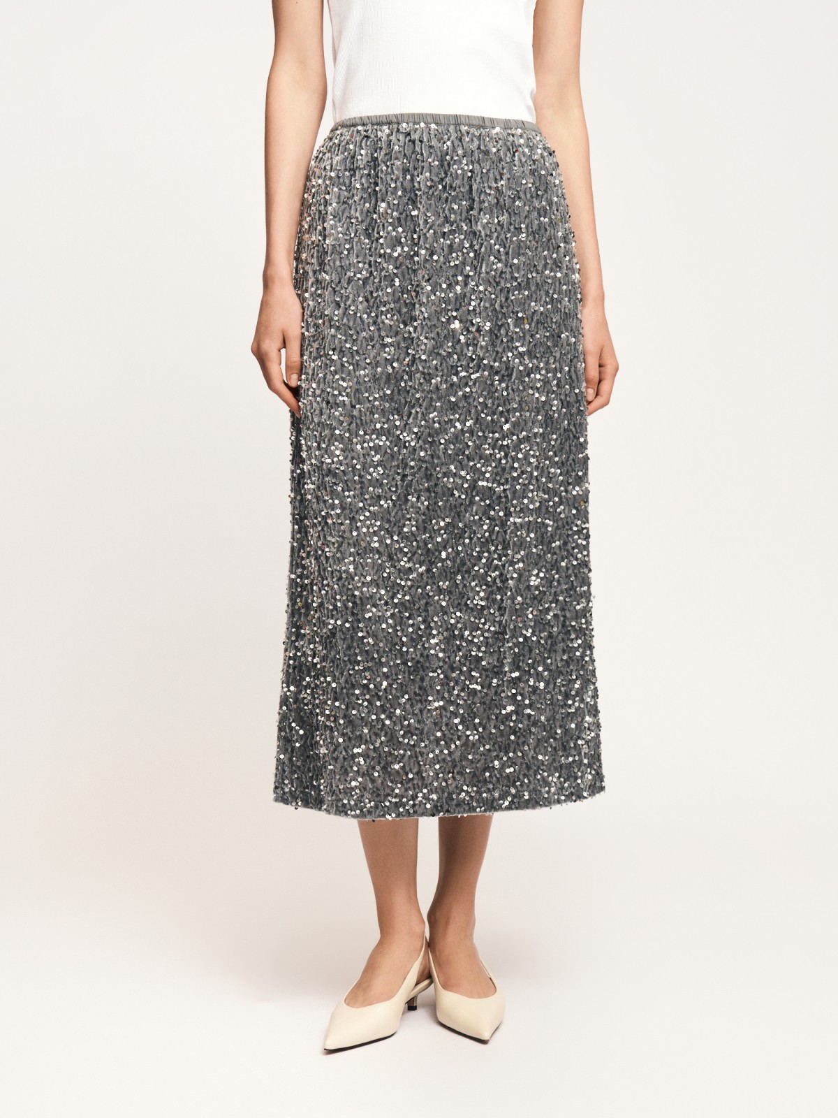 Бархатная юбка миди с пайетками