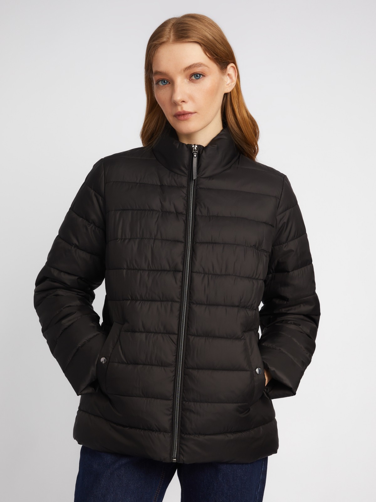 Утеплённая короткая куртка на молнии с воротником zolla 024135112154, цвет черный, размер S - фото 3